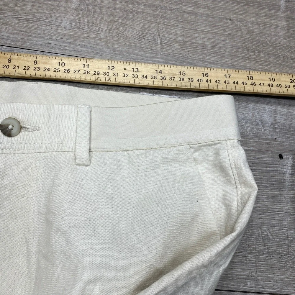 Haggar Comfort Luxe Pant Men 36x30 Cream Linen Blend Straight Fit Wide Leg Beach
